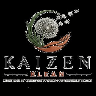 Kaizen Klean logo featuring a stylized dandelion with floating seeds on a dark background, with tagline Clean Spaces Stronger Futures Continuously Better